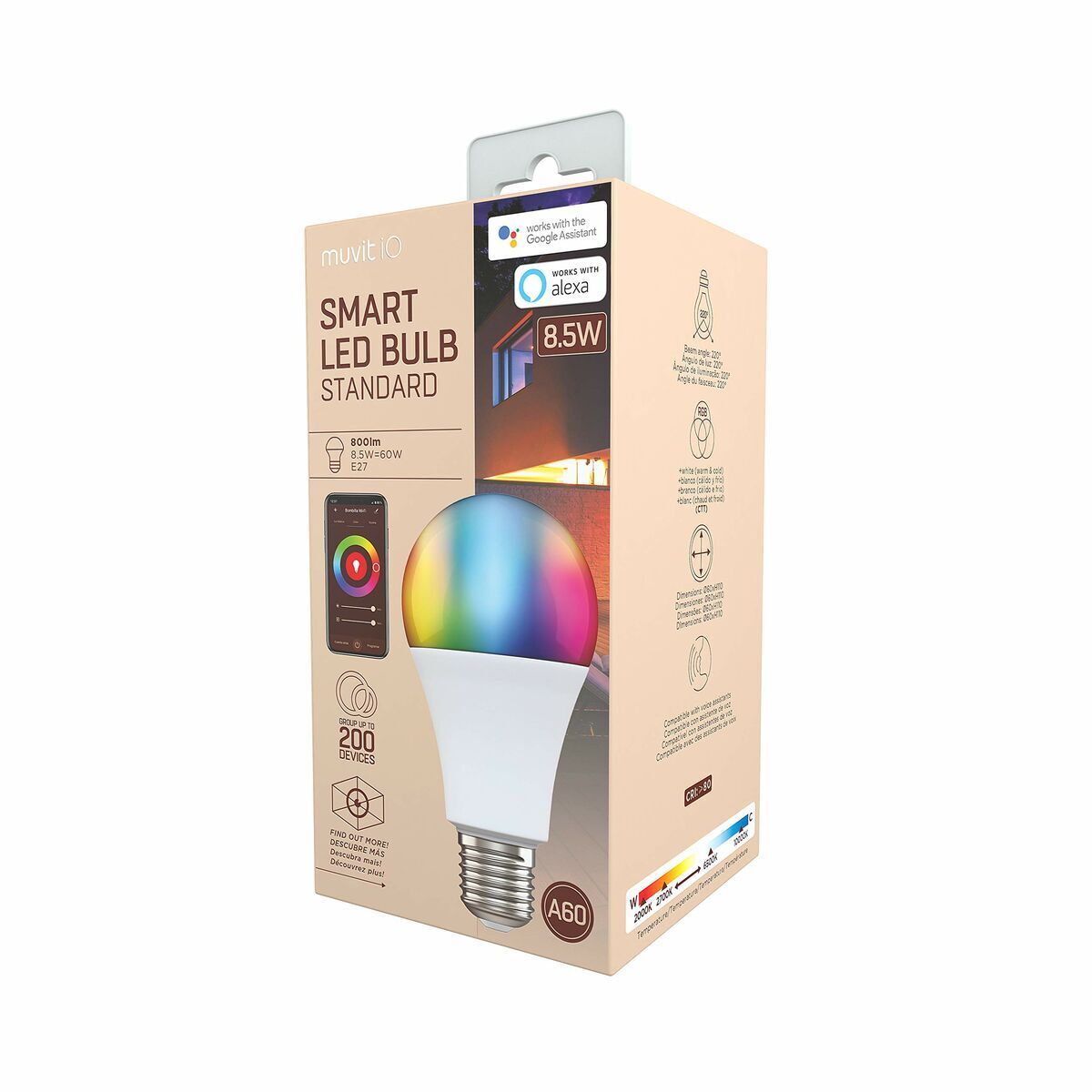 Smart Light bulb Muvit 8,5 W E27 2700 K 6500 K 800 lm Wi-Fi LED White
